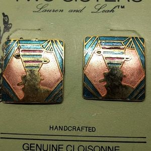 Two Sisters /Vintage Jewelry - Vintage NWT Two Sisters Cloisonne Faces P Earrings Two Sisters /Vintage Jewelry - Vintage NWT Two Sisters Cloisonne Faces P Earrings